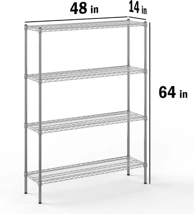 Alt view image 2 of 4 - 14" Deep x 48" Wide x 64" High 4 Tier Chrome Wire Shelving Kit | NSF Commercial Storage Rack Unit