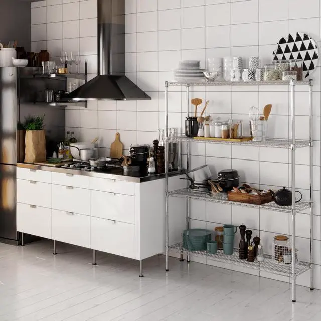 Main image of 14" Deep x 48" Wide x 64" High 4 Tier Chrome Wire Shelving Kit | NSF Commercial Storage Rack Unit