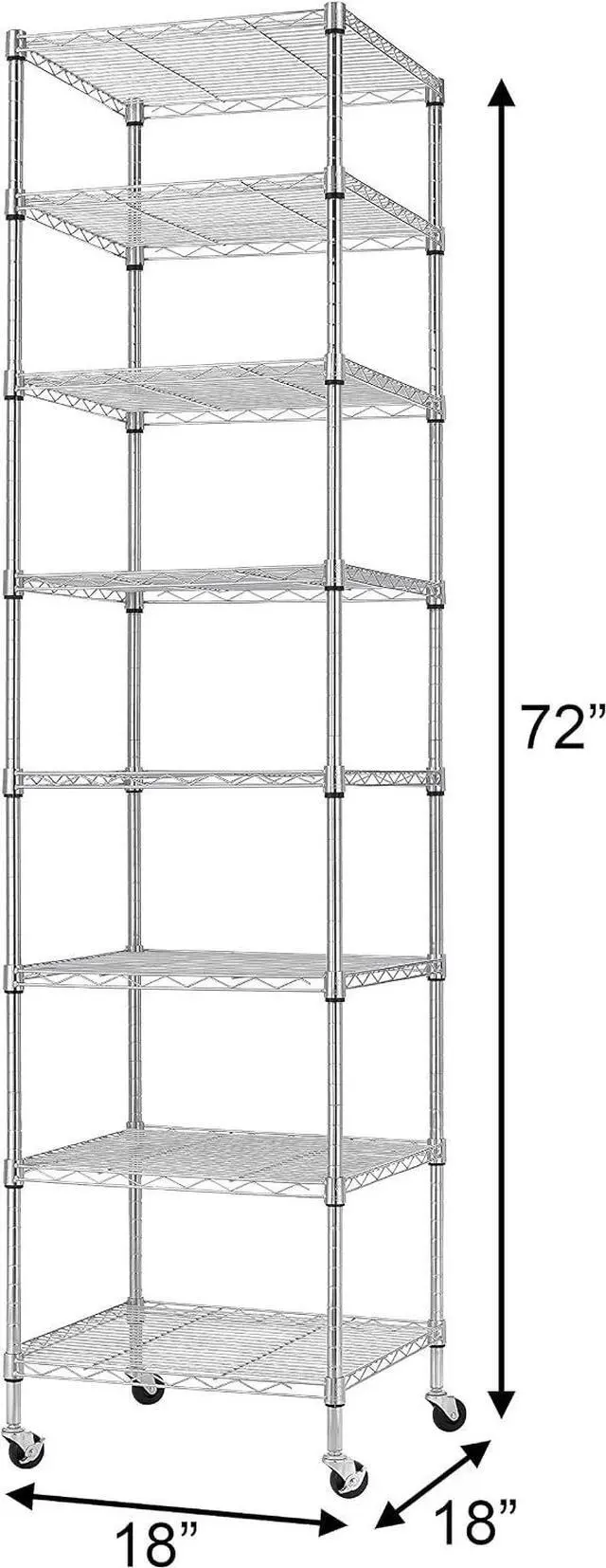 Alt view image 3 of 7 - Finnhomy Heavy Duty 8 Tier Wire Shelving with Wheels 18x18x72.8-inches 8 Shelves Storage Rack Thicken Steel Tube, Pantry Shelves for Storage, Adjustable Shelving Unit, NSF Certified, Chrome