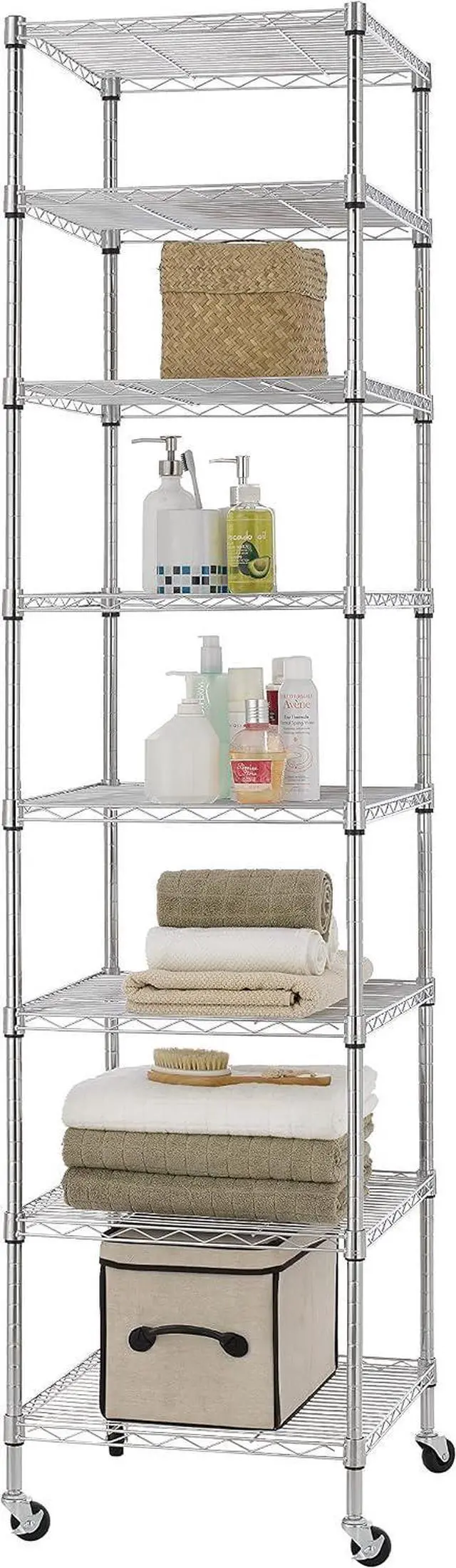Alt view image 6 of 7 - Finnhomy Heavy Duty 8 Tier Wire Shelving with Wheels 18x18x72.8-inches 8 Shelves Storage Rack Thicken Steel Tube, Pantry Shelves for Storage, Adjustable Shelving Unit, NSF Certified, Chrome