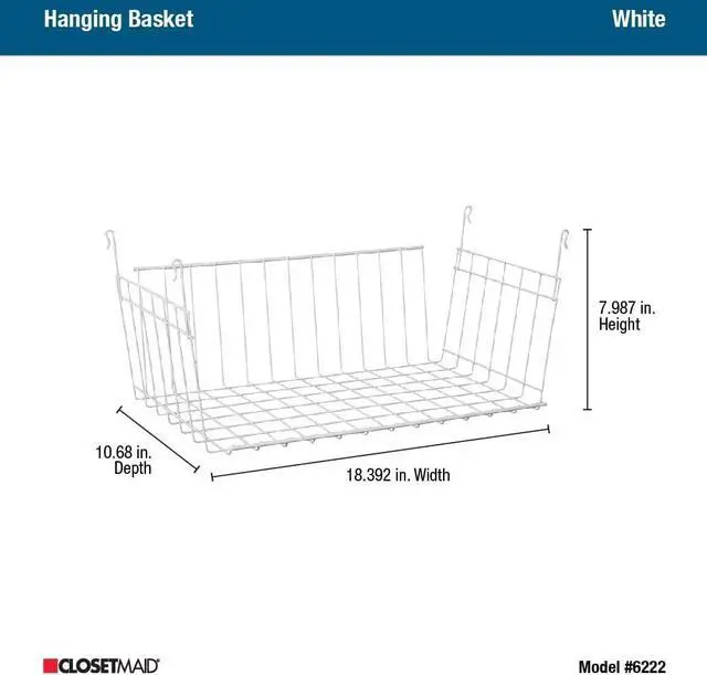 Alt view image 4 of 7 - ClosetMaid Wire Hanging Shelf Basket for Storage, Organization in Closet or Pantry, No Assembly or Installation, Durable, White