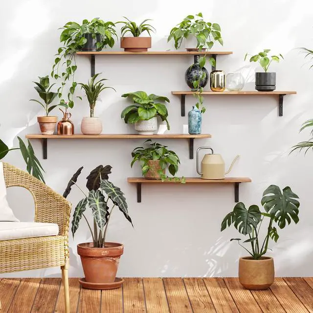 Alt view image 2 of 7 - DINZI LVJ Long Wall Shelves, 55.1Inch Wooden Wall Mounted Shelves, Set of 2