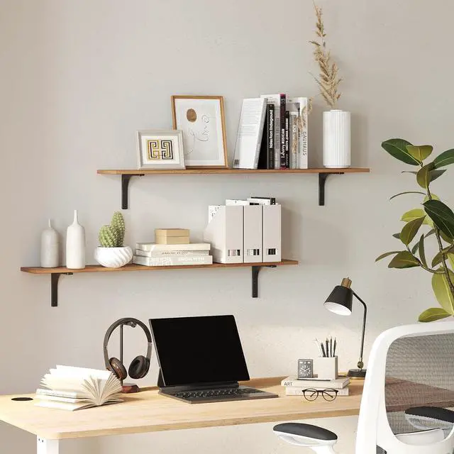 Alt view image 6 of 7 - DINZI LVJ Long Wall Shelves, 55.1Inch Wooden Wall Mounted Shelves, Set of 2