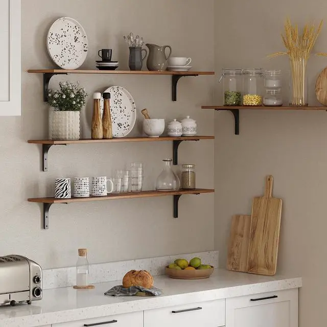 Alt view image 7 of 7 - DINZI LVJ Long Wall Shelves, 55.1Inch Wooden Wall Mounted Shelves, Set of 2