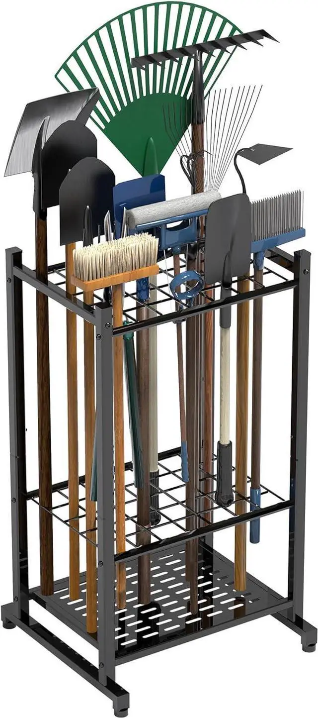 Main image of Garden Tool Organizer, Garage Tool Organizer & Garage Organization, Heavy Duty Steel Tool Storage Rack Holds 35 Rakes, Brooms Tools, Broom Holder and Mop Holder, Shed Organizer for Home Organization