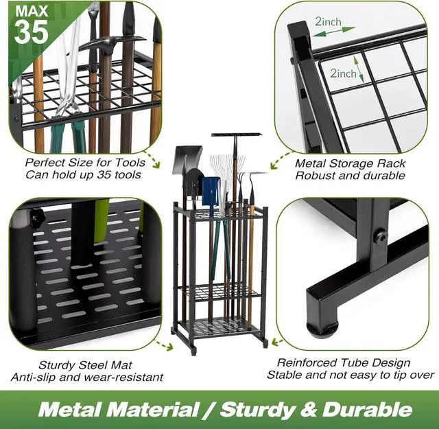 Alt view image 3 of 7 - Garden Tool Organizer, Garage Tool Organizer & Garage Organization, Heavy Duty Steel Tool Storage Rack Holds 35 Rakes, Brooms Tools, Broom Holder and Mop Holder, Shed Organizer for Home Organization