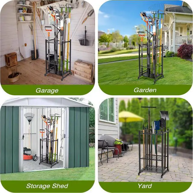 Alt view image 5 of 7 - Garden Tool Organizer, Garage Tool Organizer & Garage Organization, Heavy Duty Steel Tool Storage Rack Holds 35 Rakes, Brooms Tools, Broom Holder and Mop Holder, Shed Organizer for Home Organization