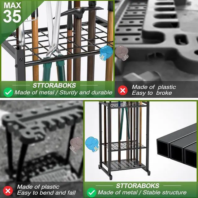 Alt view image 4 of 7 - Garden Tool Organizer, Garage Tool Organizer & Garage Organization, Heavy Duty Steel Tool Storage Rack Holds 35 Rakes, Brooms Tools, Broom Holder and Mop Holder, Shed Organizer for Home Organization