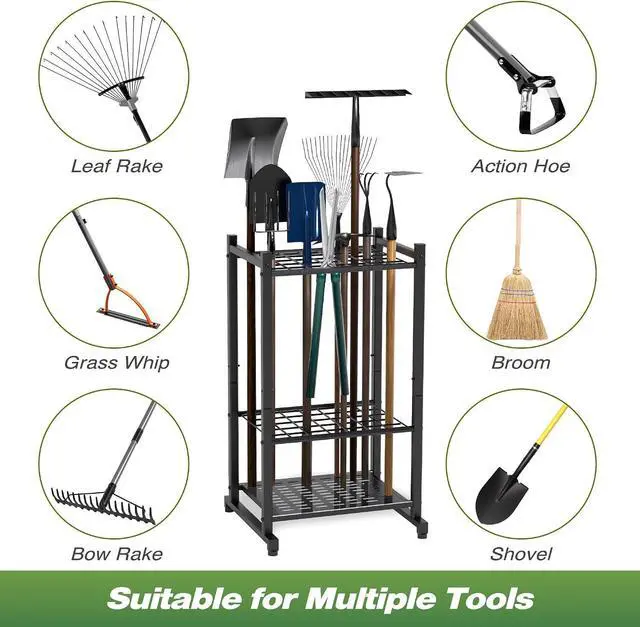 Alt view image 6 of 7 - Garden Tool Organizer, Garage Tool Organizer & Garage Organization, Heavy Duty Steel Tool Storage Rack Holds 35 Rakes, Brooms Tools, Broom Holder and Mop Holder, Shed Organizer for Home Organization