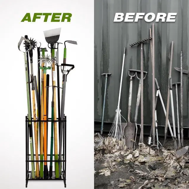 Alt view image 7 of 7 - Garden Tool Organizer, Garage Tool Organizer & Garage Organization, Heavy Duty Steel Tool Storage Rack Holds 35 Rakes, Brooms Tools, Broom Holder and Mop Holder, Shed Organizer for Home Organization