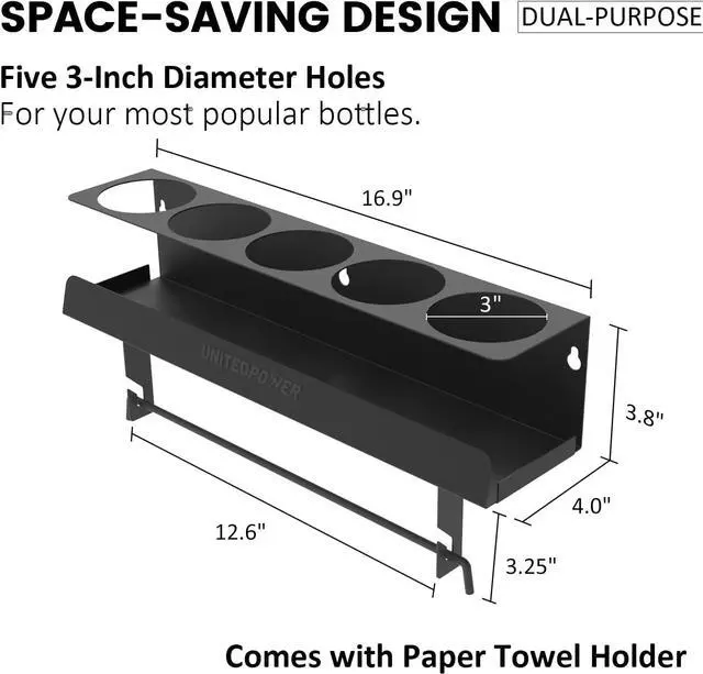 Alt view image 2 of 7 - UNITEDPOWER 5 Aerosol Spray Can/Paper Towel Holder, Paint Bottle Storage Rack, Steel Wall Mount Shelf, Tool Organizer for Garage, Craft Workspace and Home