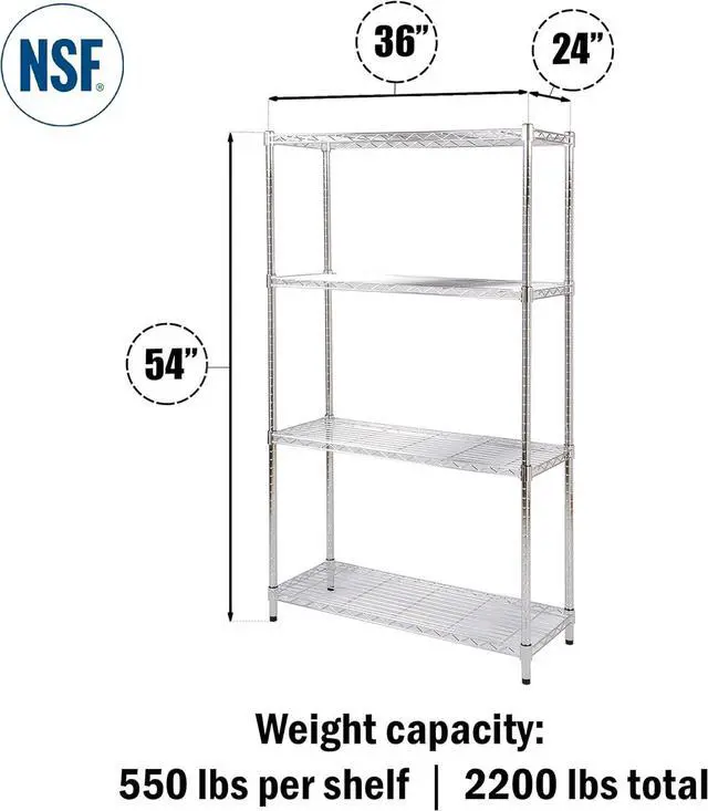 Alt view image 2 of 5 - 24" Deep x 36" Wide x 54" High 4 Tier Chrome Wire Shelving Kit | NSF Commercial Storage Rack Unit