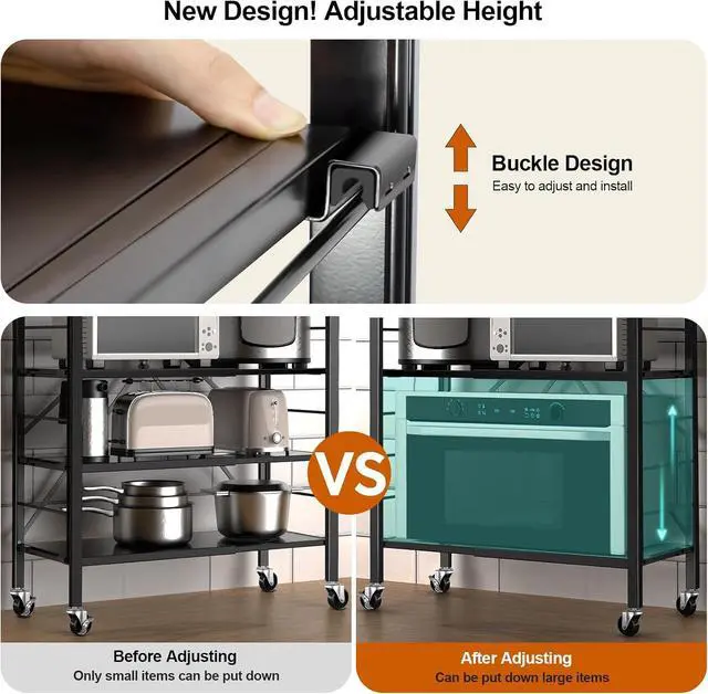 Alt view image 4 of 7 - Himix 6-Tier Foldable Storage Shelves with Wheels Adjustable Kitchen Black