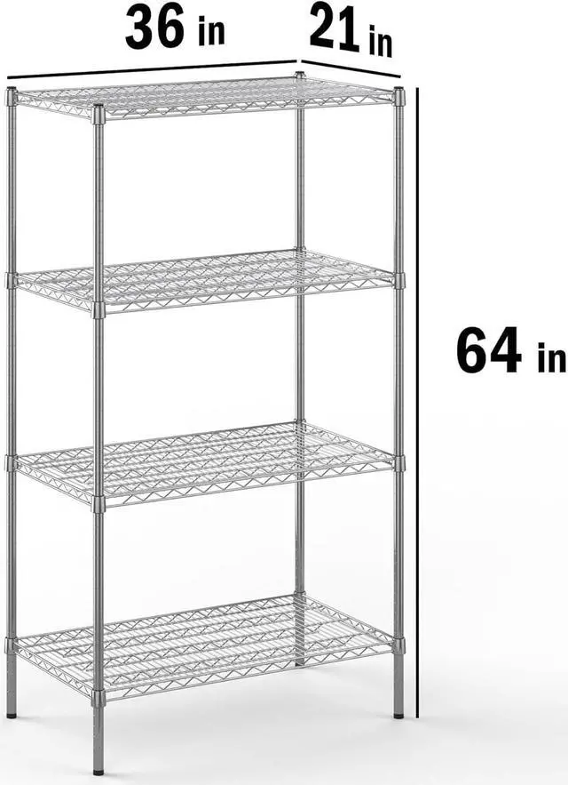 Alt view image 2 of 4 - 21" Deep x 36" Wide x 64" High 4 Tier Chrome Wire Shelving Kit | NSF Commercial Storage Rack Unit