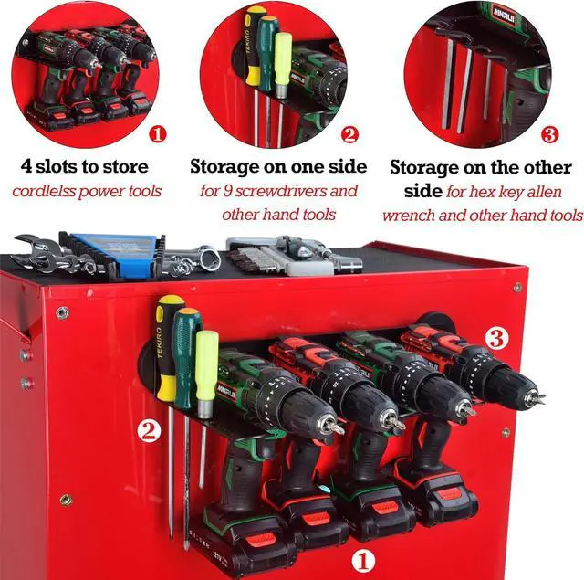Alt view image 4 of 7 - Magnetic Power Tool Organizer, Utility Storage Rack Shelf with Screwdriver Holder,Wall Mount Heavy Duty Cordless Drill Holder,Removable Tool Rack Suitable for Garage, Workshop