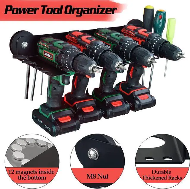 Alt view image 7 of 7 - Magnetic Power Tool Organizer, Utility Storage Rack Shelf with Screwdriver Holder,Wall Mount Heavy Duty Cordless Drill Holder,Removable Tool Rack Suitable for Garage, Workshop