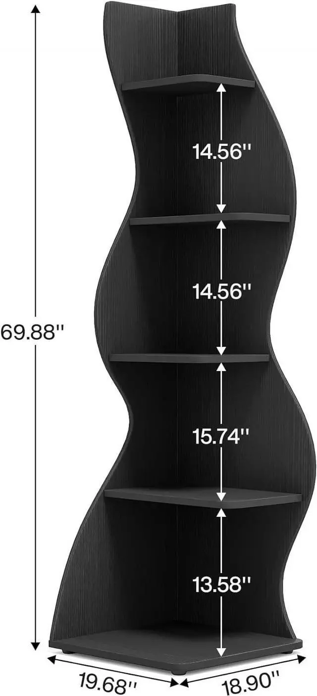 Alt view image 3 of 7 - Tribesigns Corner Shelf, Modern 5-Tier Wall Corner Bookshelf, Stylish Corner Small Bookcase Storage Rack Plant Stand with Unique Shape for Living Room, Home Office, (1PC, Black)