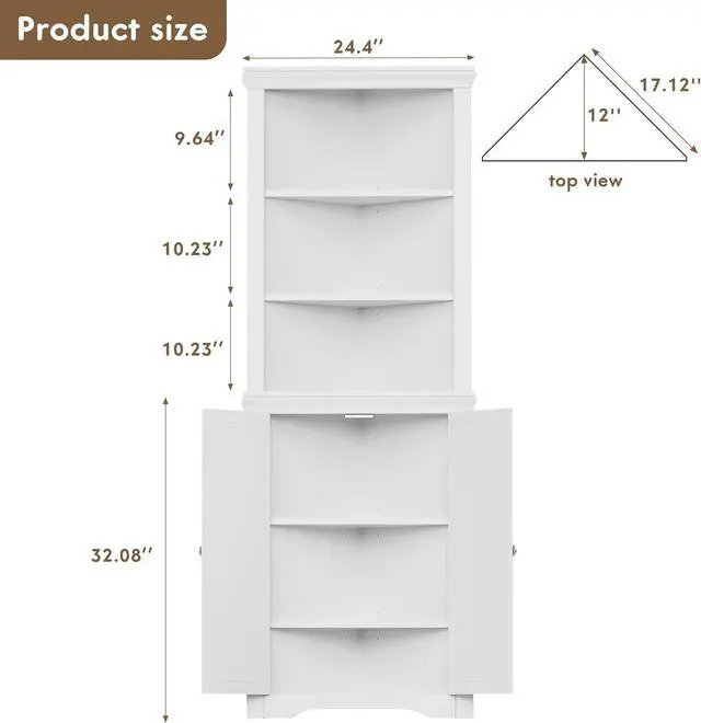 Alt view image 2 of 7 - Flamaker Corner Cabinet, Freestanding Corner Shelf for Bathroom, White