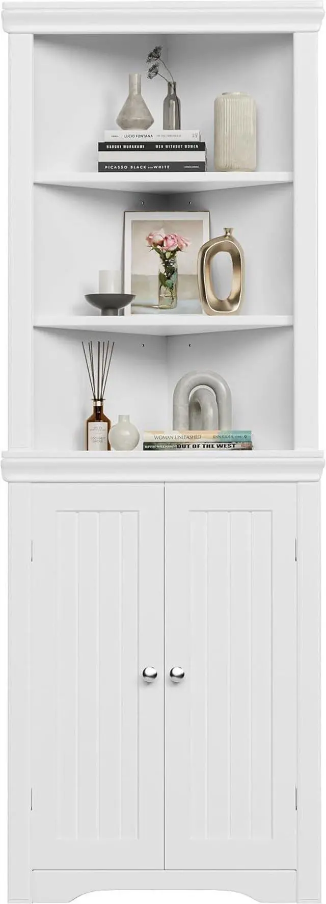 Alt view image 7 of 7 - Flamaker Corner Cabinet, Freestanding Corner Shelf for Bathroom, White