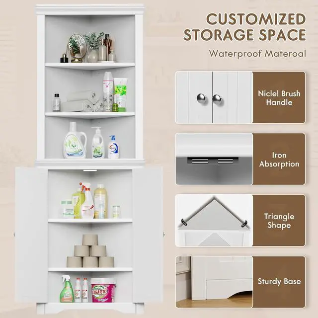 Alt view image 6 of 7 - Flamaker Corner Cabinet, Freestanding Corner Shelf for Bathroom, White