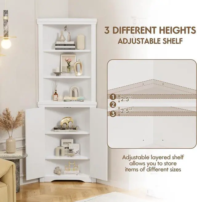 Alt view image 4 of 7 - Flamaker Corner Cabinet, Freestanding Corner Shelf for Bathroom, White