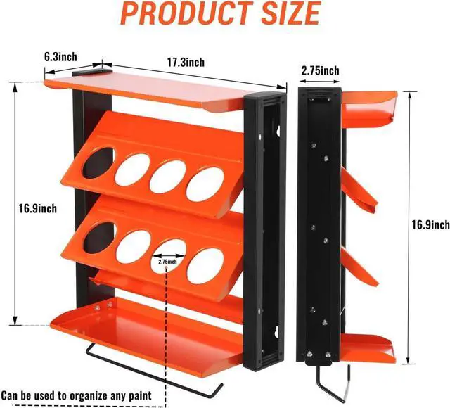 Alt view image 5 of 6 - Spray Can Holder, Wall Mount Paint Bottle Organizer 8 Holes & 2 Shelves
