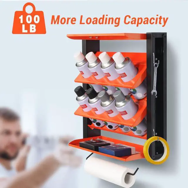 Alt view image 4 of 6 - Spray Can Holder, Wall Mount Paint Bottle Organizer 8 Holes & 2 Shelves