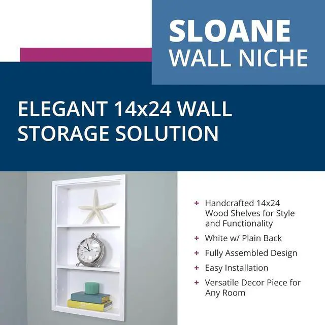 Alt view image 4 of 5 - 14x24 Sloane Recessed Wall Niche Medicine Cabinet Replacement, in The Wall Bathroom Cabinet Insert Shelf/Shelves, Made in North America, Real Wood, NO MDF, White Plain Back