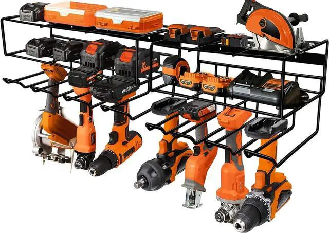 Main image of 2 Pack Heavy Duty Wall Mounted Power Tool Organizer Floating Tool Shelf Storage Rack and Power Tool Holder