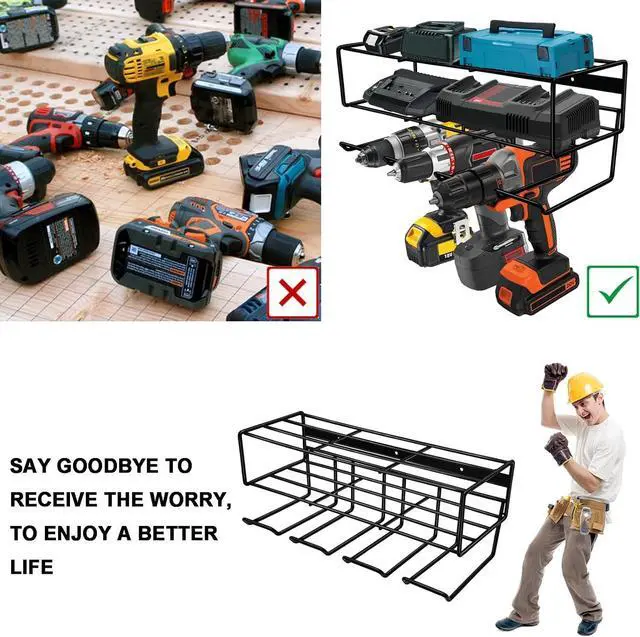 Alt view image 6 of 7 - 2 Pack Heavy Duty Wall Mounted Power Tool Organizer Floating Tool Shelf Storage Rack and Power Tool Holder