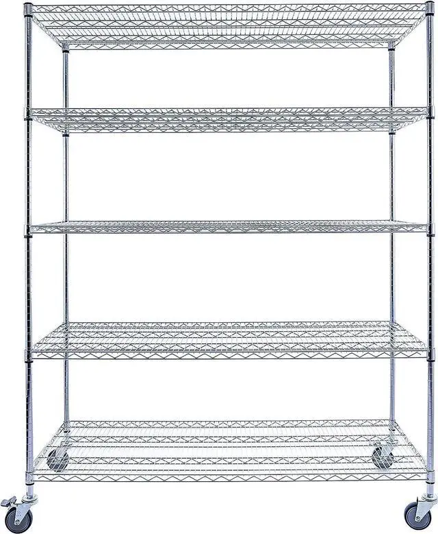 Main image of 60"x24"x72" Chrome 5-Tier Wire Shelving Unit - NSF Certified 4000 lb Commercial Storage Rack with Wheels, Adjustable Steel Shelves for Hospital, Restaurant, Kitchen, Garage, Warehouse
