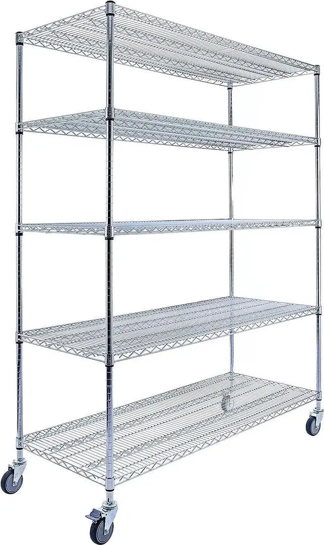 Alt view image 3 of 7 - 60"x24"x72" Chrome 5-Tier Wire Shelving Unit - NSF Certified 4000 lb Commercial Storage Rack with Wheels, Adjustable Steel Shelves for Hospital, Restaurant, Kitchen, Garage, Warehouse