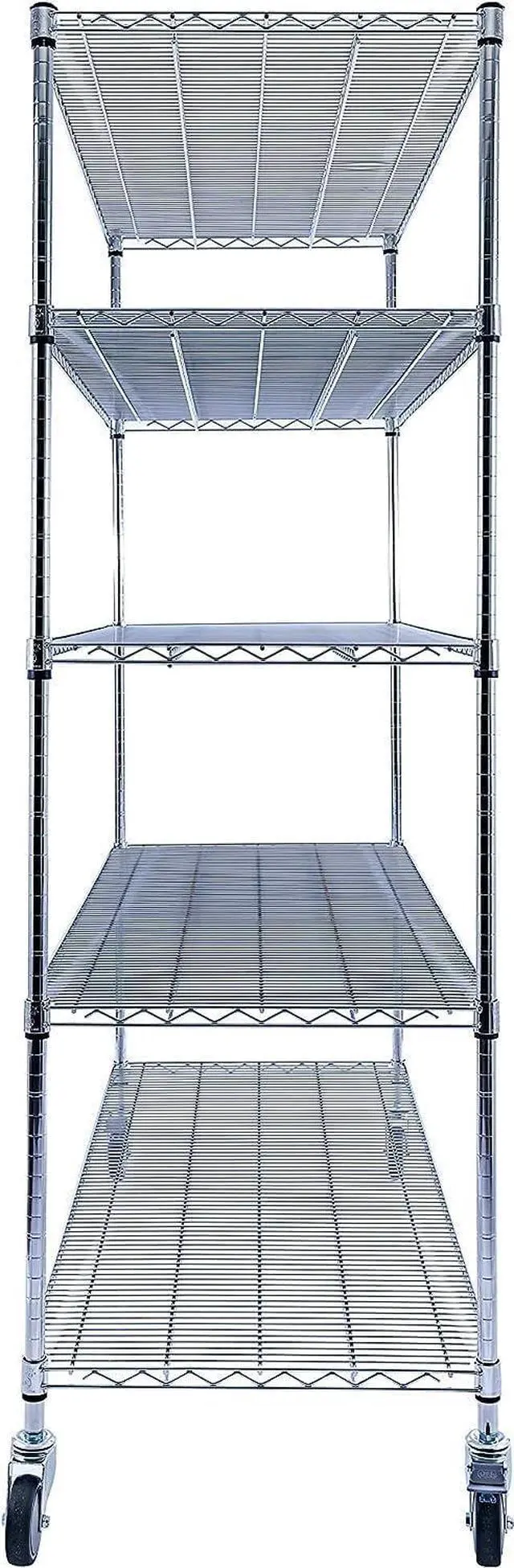 Alt view image 7 of 7 - 60"x24"x72" Chrome 5-Tier Wire Shelving Unit - NSF Certified 4000 lb Commercial Storage Rack with Wheels, Adjustable Steel Shelves for Hospital, Restaurant, Kitchen, Garage, Warehouse