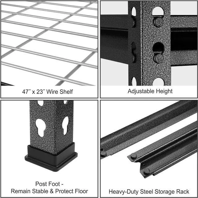 Alt view image 6 of 7 - 5-Tier Metal Storage Shelving Unit, 48W x 24D x 72H, Adjustable Storage Rack Heavy Duty Shelf, 4000 lbs Load Capacity (Total), for Garage, Kitchen, Bathroom, Warehouse, Black/Sliver