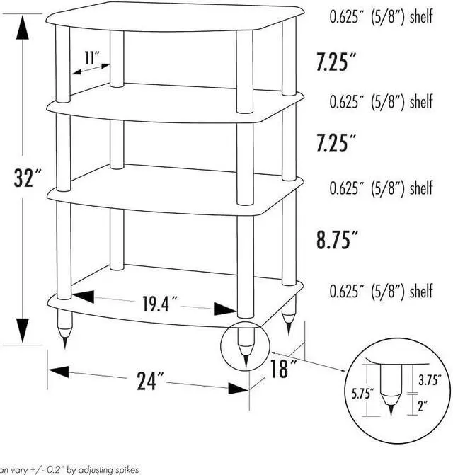Alt view image 3 of 7 - Pangea Audio Vulcan Four Shelf Audio Rack, Media Stand, and Components Cabinet 4 Shelf Black