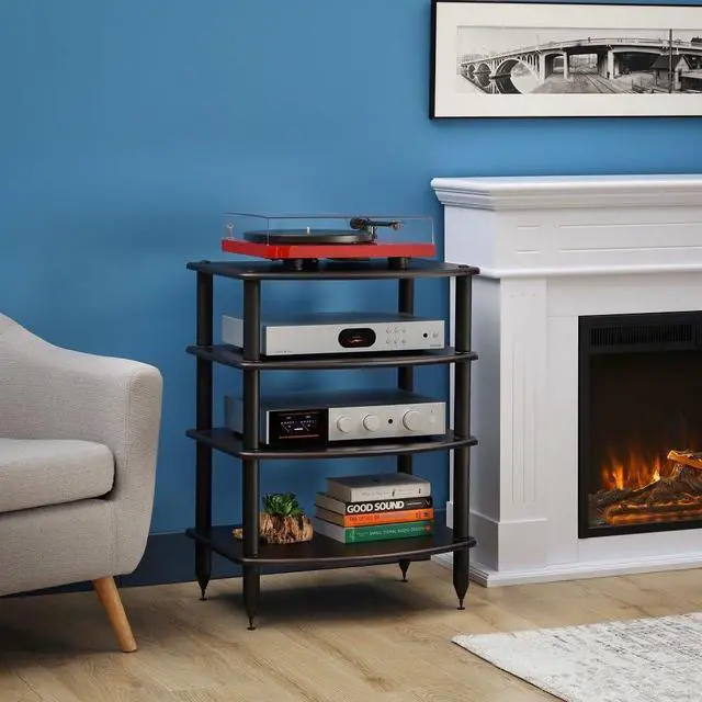 Alt view image 2 of 7 - Pangea Audio Vulcan Four Shelf Audio Rack, Media Stand, and Components Cabinet 4 Shelf Black