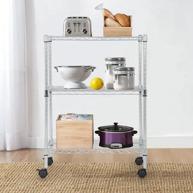 Alt view image 2 of 7 - FDW 3 Tier Wire Shelving Metal Storage Shelves 23L x 13W x 32H Layer Storage Shelves with Wheels for Kitchen Garage Small Places,Chrome