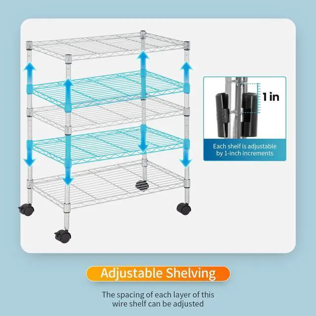 Alt view image 5 of 7 - FDW 3 Tier Wire Shelving Metal Storage Shelves 23L x 13W x 32H Layer Storage Shelves with Wheels for Kitchen Garage Small Places,Chrome