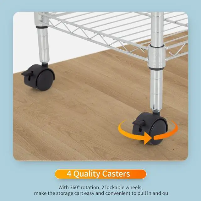 Alt view image 6 of 7 - FDW 3 Tier Wire Shelving Metal Storage Shelves 23L x 13W x 32H Layer Storage Shelves with Wheels for Kitchen Garage Small Places,Chrome