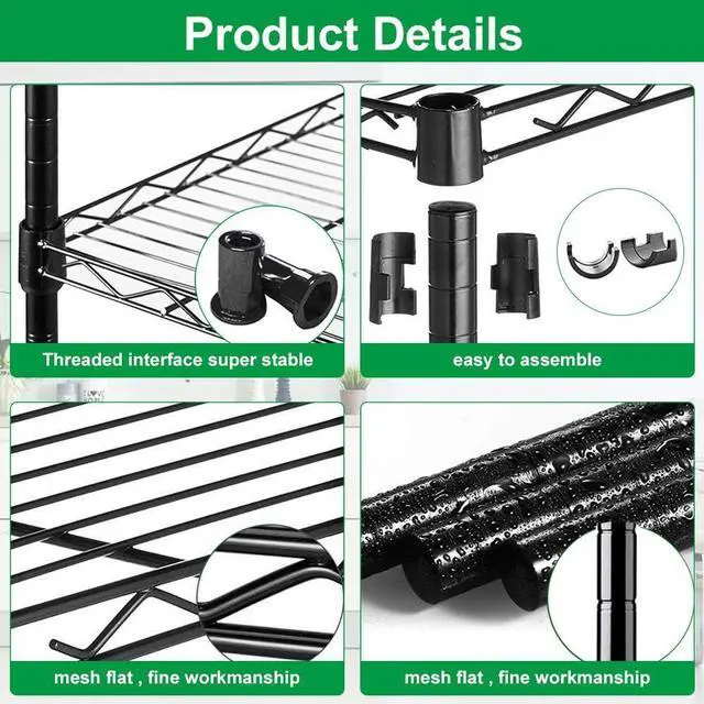 Alt view image 4 of 7 - 5 Tier Wire Shelving Unit, Storage Metal Shelves, Standing Shelf Units, NSF Heavy Duty Height Adjustable Garage Shelving, 14" W x 30" L x 60" H, Commercial Racks with Wheels, Black