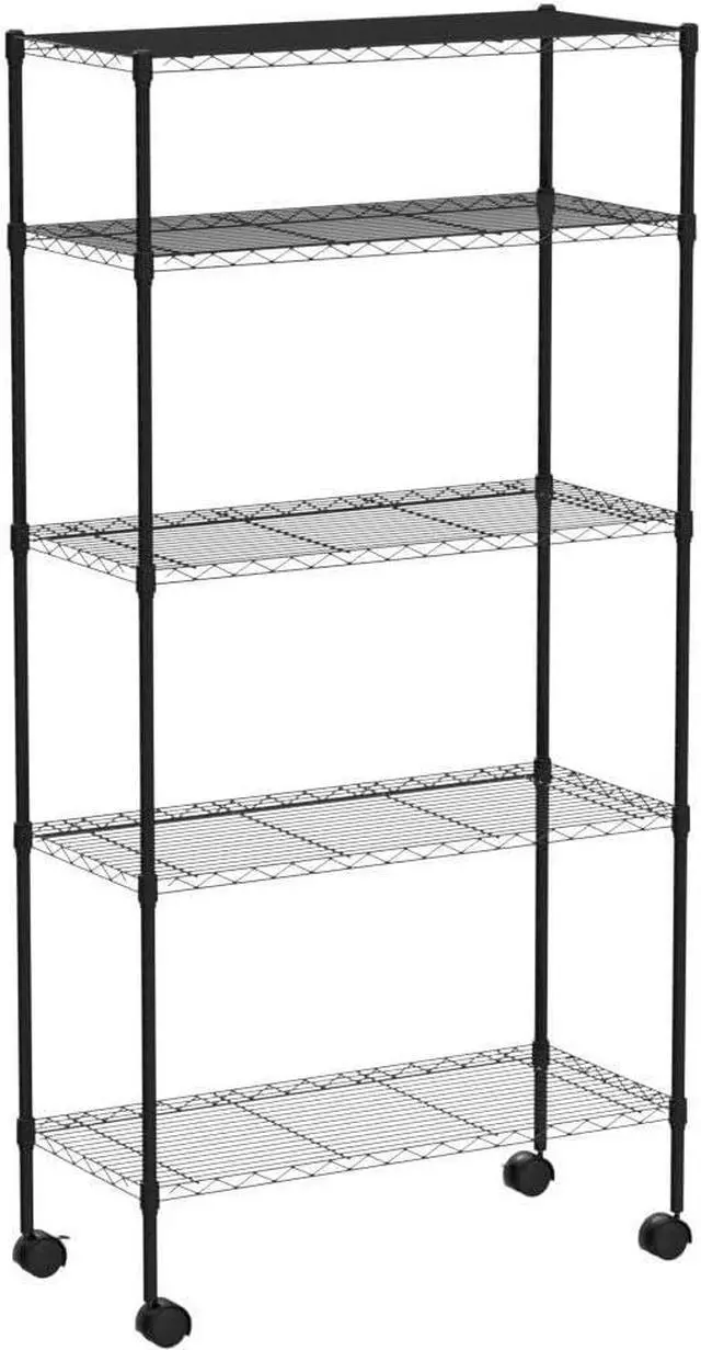 Alt view image 5 of 7 - 5 Tier Wire Shelving Unit, Storage Metal Shelves, Standing Shelf Units, NSF Heavy Duty Height Adjustable Garage Shelving, 14" W x 30" L x 60" H, Commercial Racks with Wheels, Black