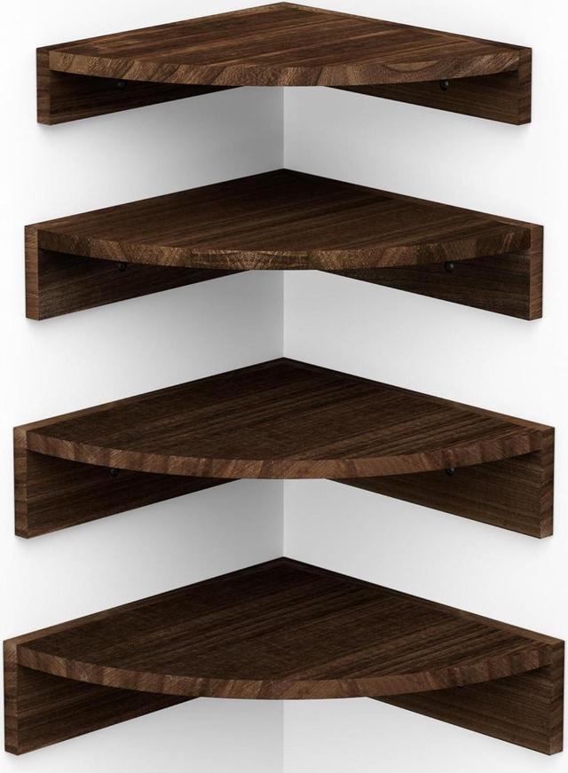 Popular Corner Floating Shelves Wall Mounted Set of 4, Rustic Wood Wall Storage Shelves