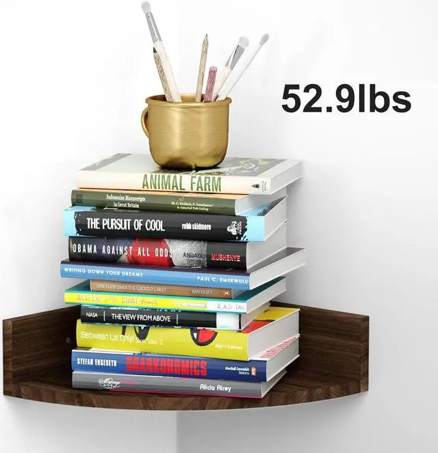 Alt view image 7 of 7 - Alsonerbay Wood Corner Floating Shelves Wall Mount 4-Pack, Dark Brown