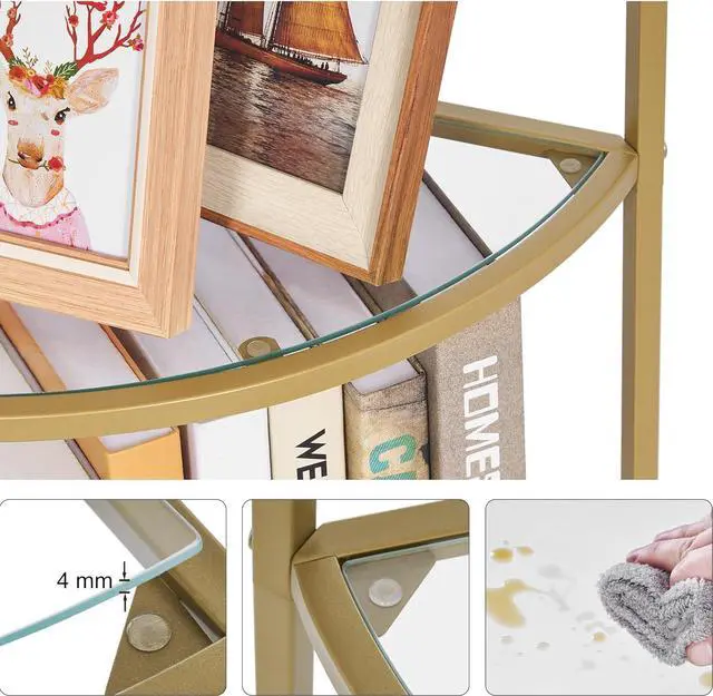 Alt view image 6 of 7 - Homhedy 5-Tier Gold Corner Shelf Stand, Metal Corner Bookshelf