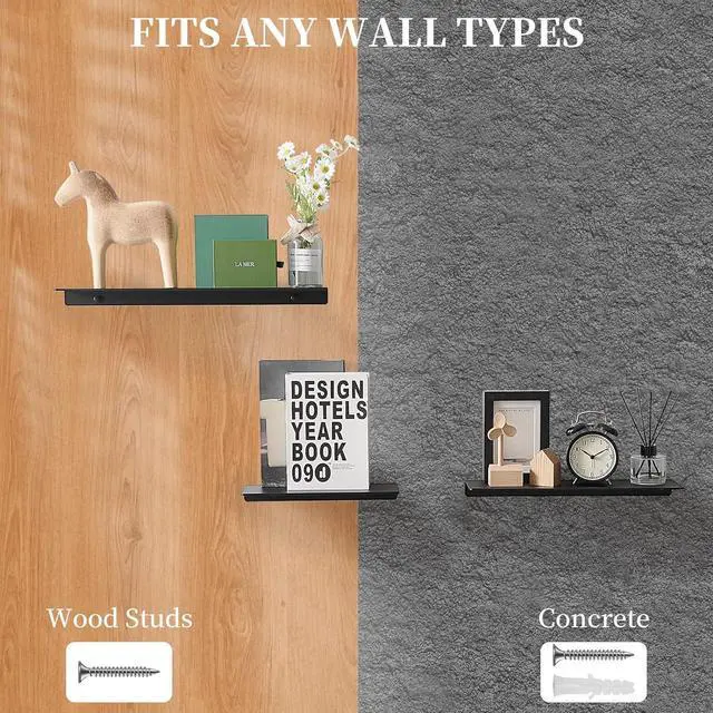 Alt view image 7 of 7 - JOOM Black Floating Shelves for Wall Storage, Metal Wall Shelves for Living Room, Bathroom, Kitchen, 16 Display Shelves for Collectibles(2 PCS)