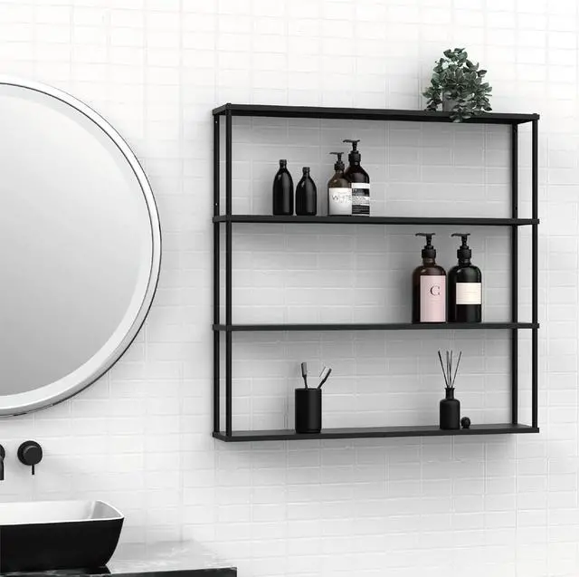 Alt view image 6 of 7 - Mango Steam Wall-Mounted Steel Floating Shelving Unit for Kitchen, Storage or Display Use -36 H x 36 W x 6 D Inches- Black -