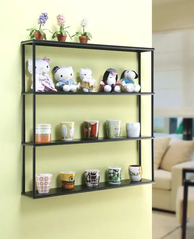 Alt view image 5 of 7 - Mango Steam Wall-Mounted Steel Floating Shelving Unit for Kitchen, Storage or Display Use -36 H x 36 W x 6 D Inches- Black -