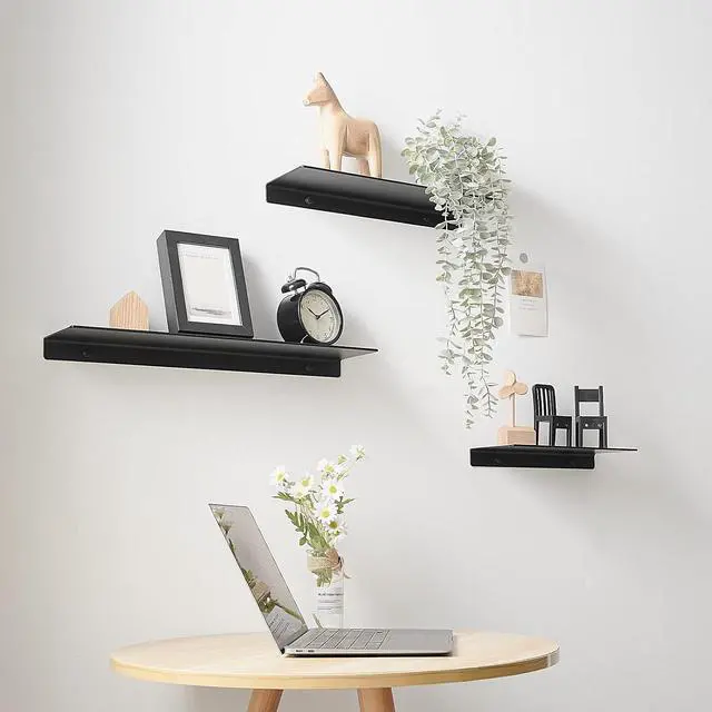 Alt view image 5 of 7 - JOOM Black Floating Shelves for Wall Storage, Metal Wall Shelves for Living Room, Bathroom, Kitchen, 16 Display Shelves for Collectibles(2 PCS)