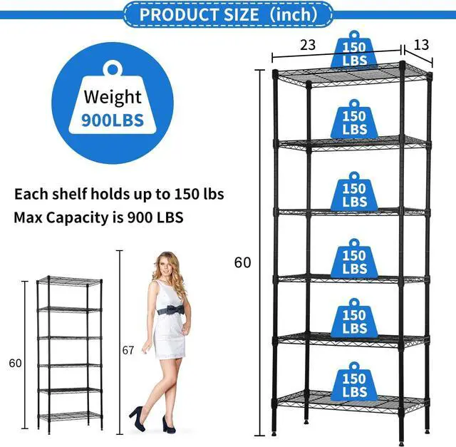 Alt view image 3 of 6 - 6 Tier Storage Shelves Rack, Adjustable Wire Shelving 23 x 13 x 59