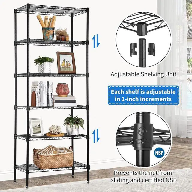 Alt view image 5 of 6 - 6 Tier Storage Shelves Rack, Adjustable Wire Shelving 23 x 13 x 59